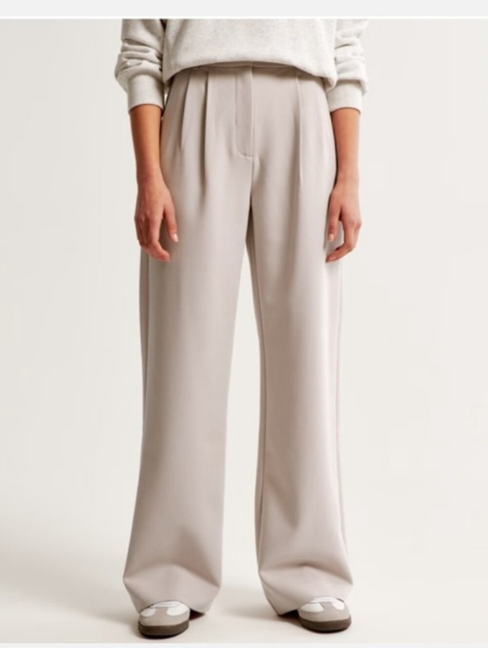 Abercrombie & Fitch Sloane Tailored Wide-Leg Trouser Pants in Light Taupe Size S - Picture 2 of 8